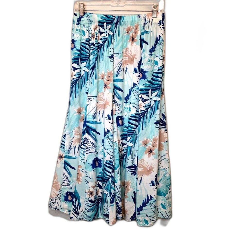 VTG Multiples Coastal Maxi Skirt Floral Tropical Resortwear Cottage Beach Medium
